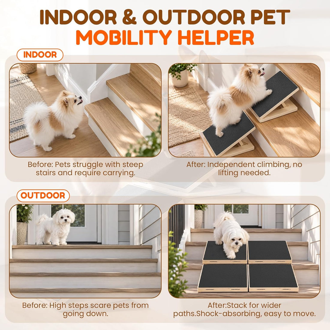 Dog Ramp for Stairs, 4 Pack Adjustable Pet Ramp for Small Dogs