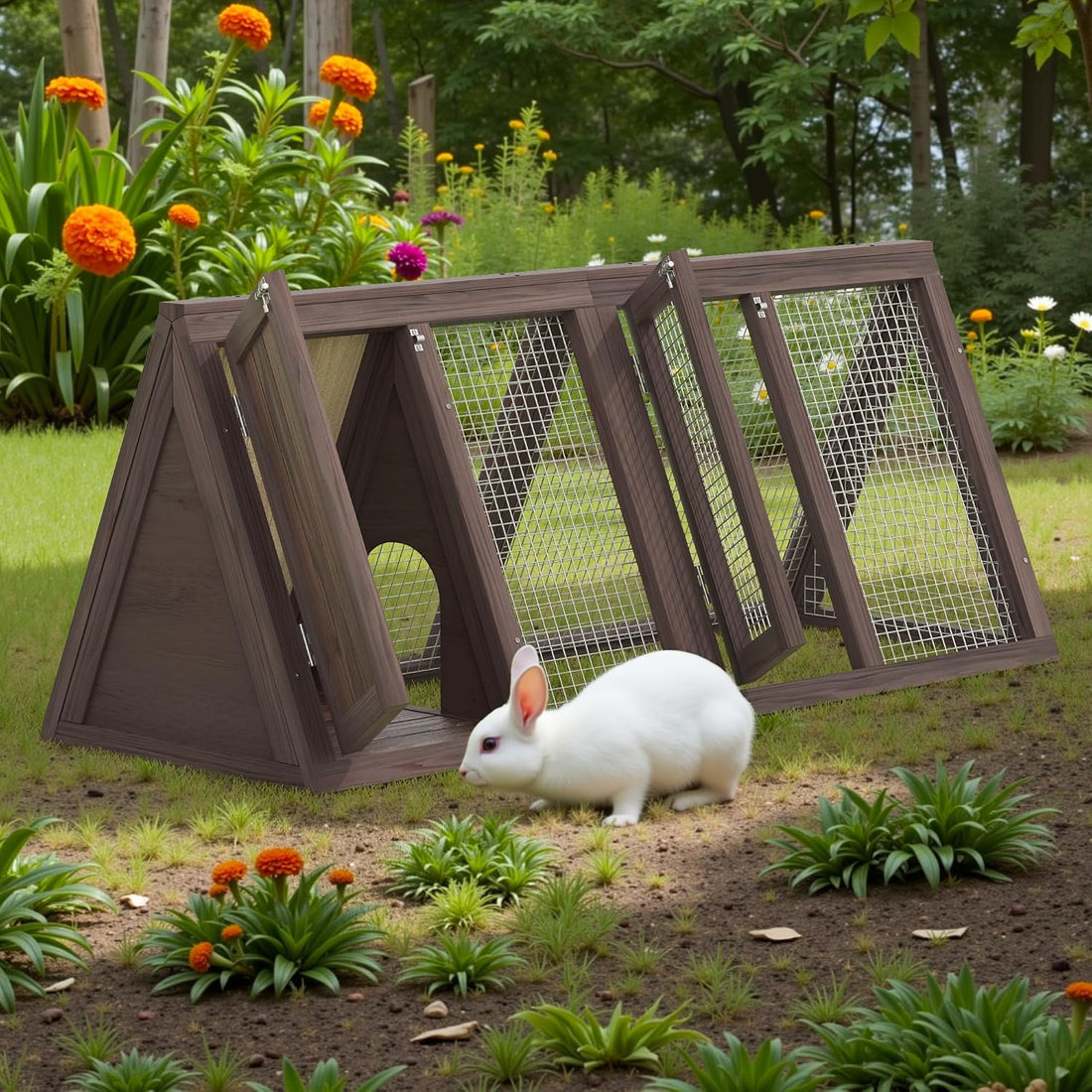 Outdoor Chicken Coop Wooden A-Frame Small Animal Coop Rabbit House