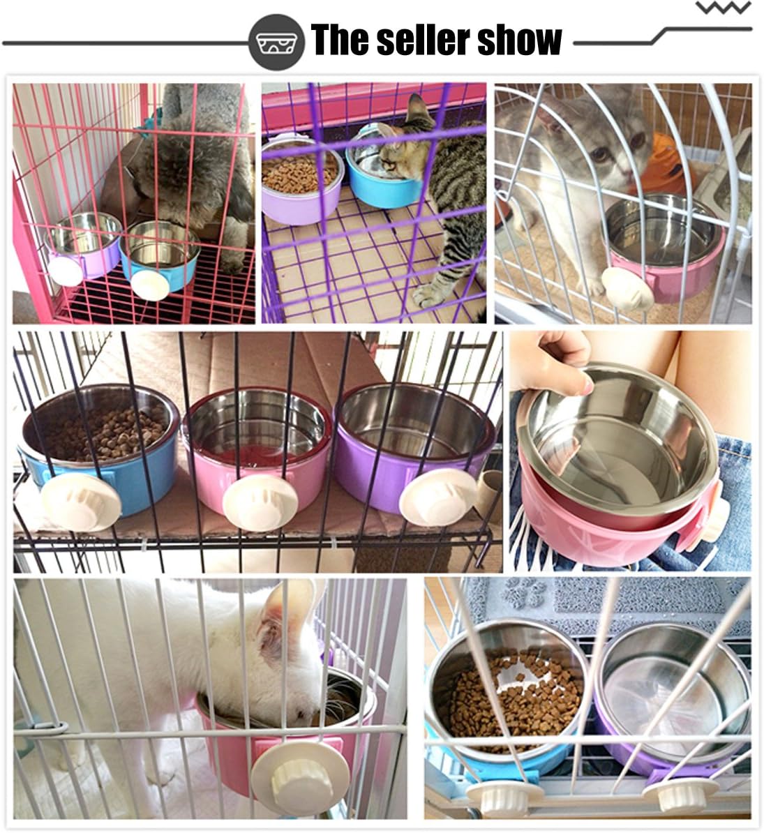 Crate Dog Bowl Removable Stainless Steel Water Food Feeder Bowls Cage