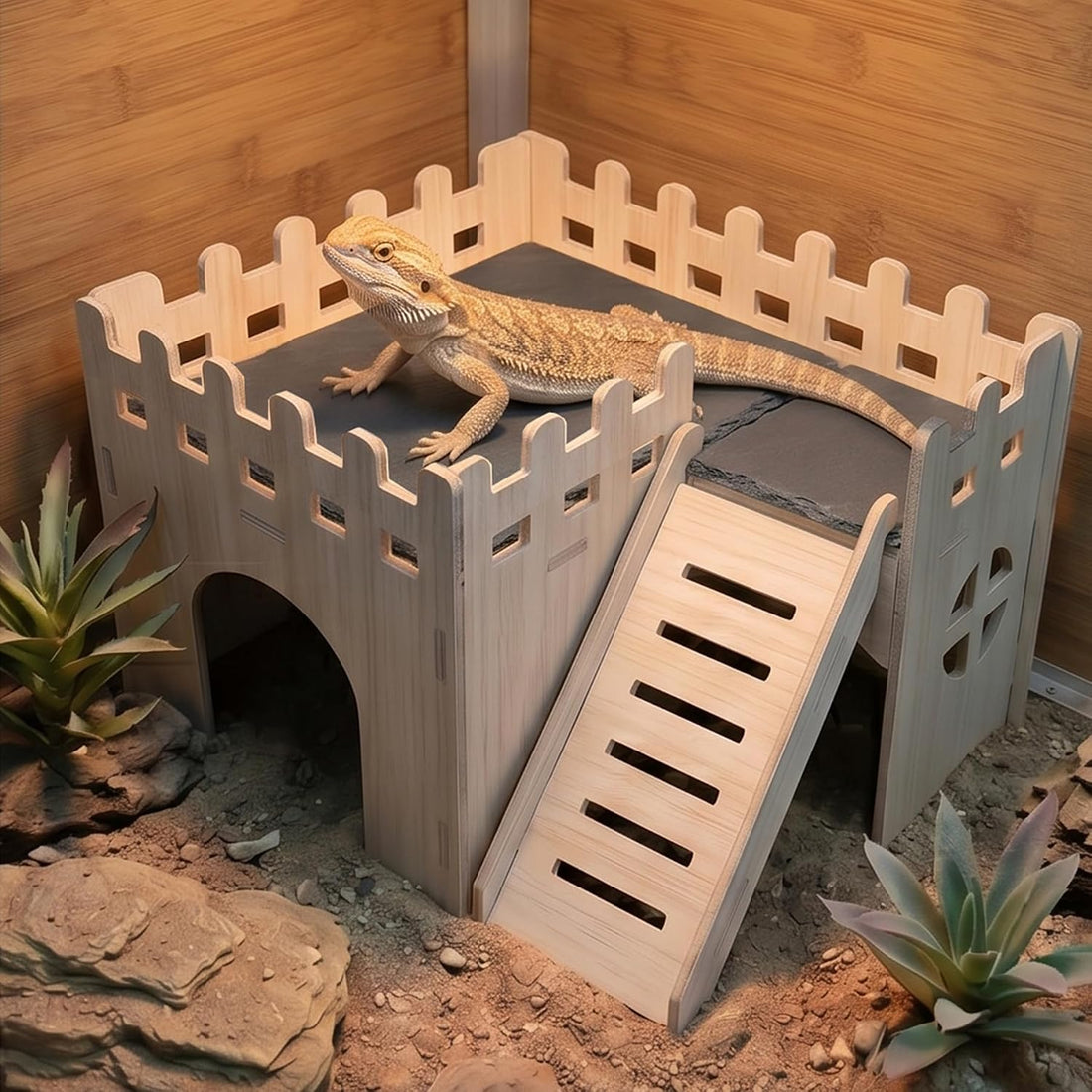 Bearded Dragon Hide Cave Basking Platform