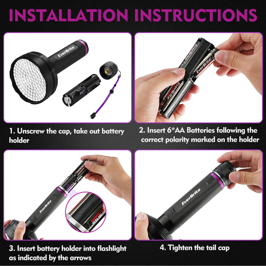 EverBrite 100 LED UV Blacklight Flashlight, 395nm for Pet Urine