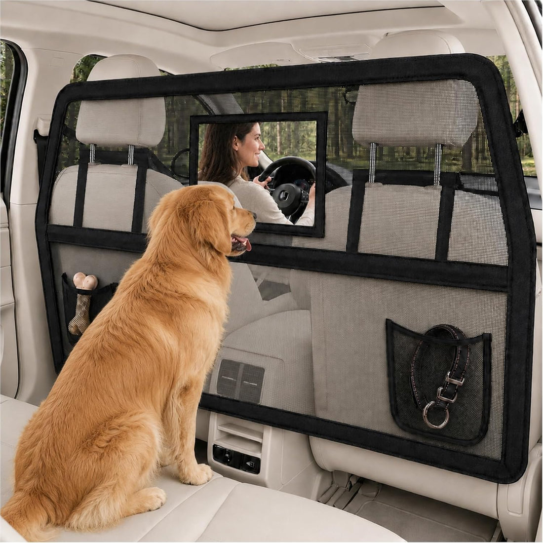57" Wide Dog Car Barrier with Window & Steel Frame