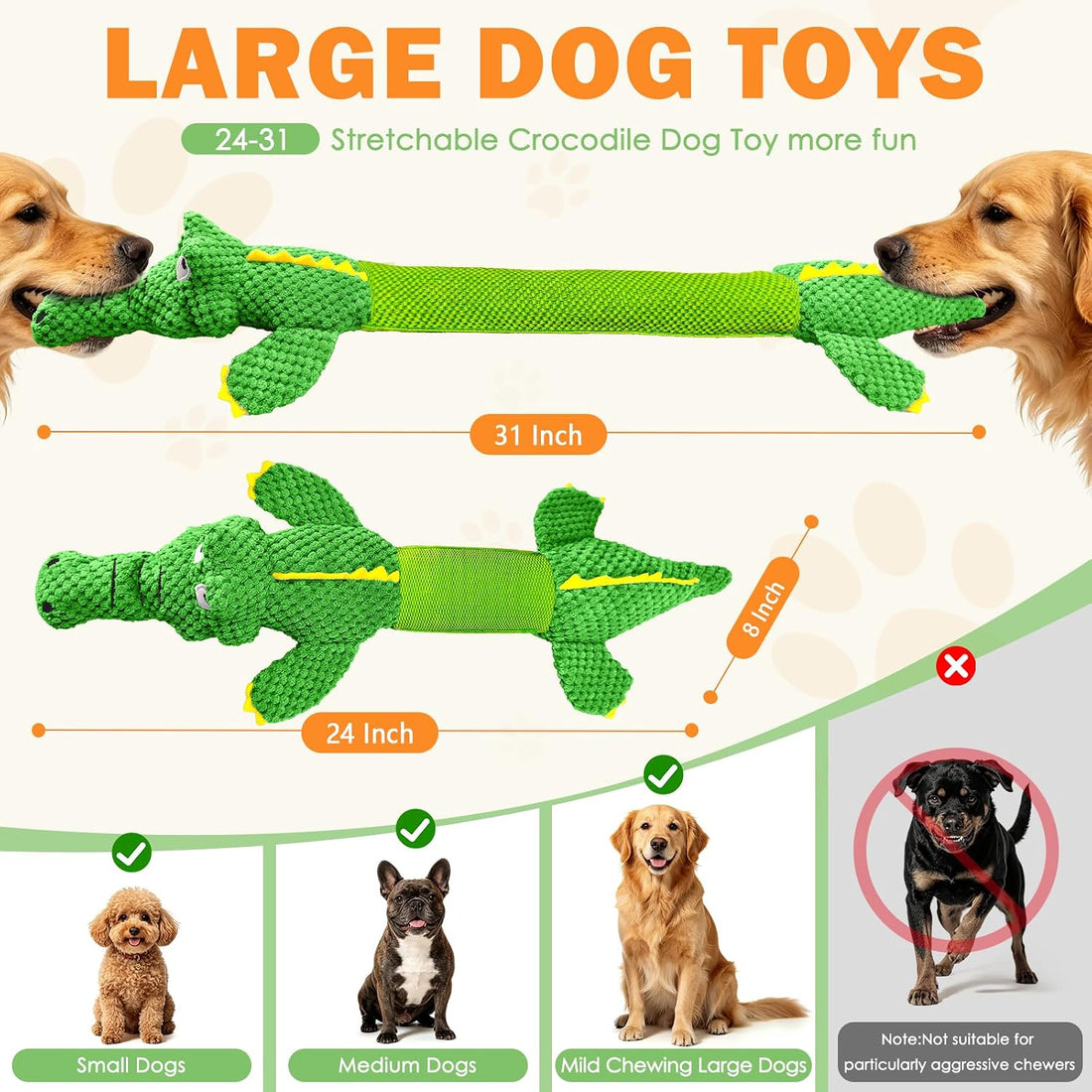 WOWBALA Dog Squeaky Toys Stretchable Crocodile for Interactive Tug