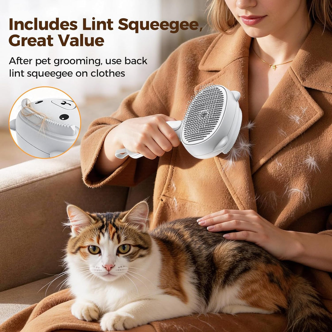 Self Cleaning Shedding Steam Cat Brush