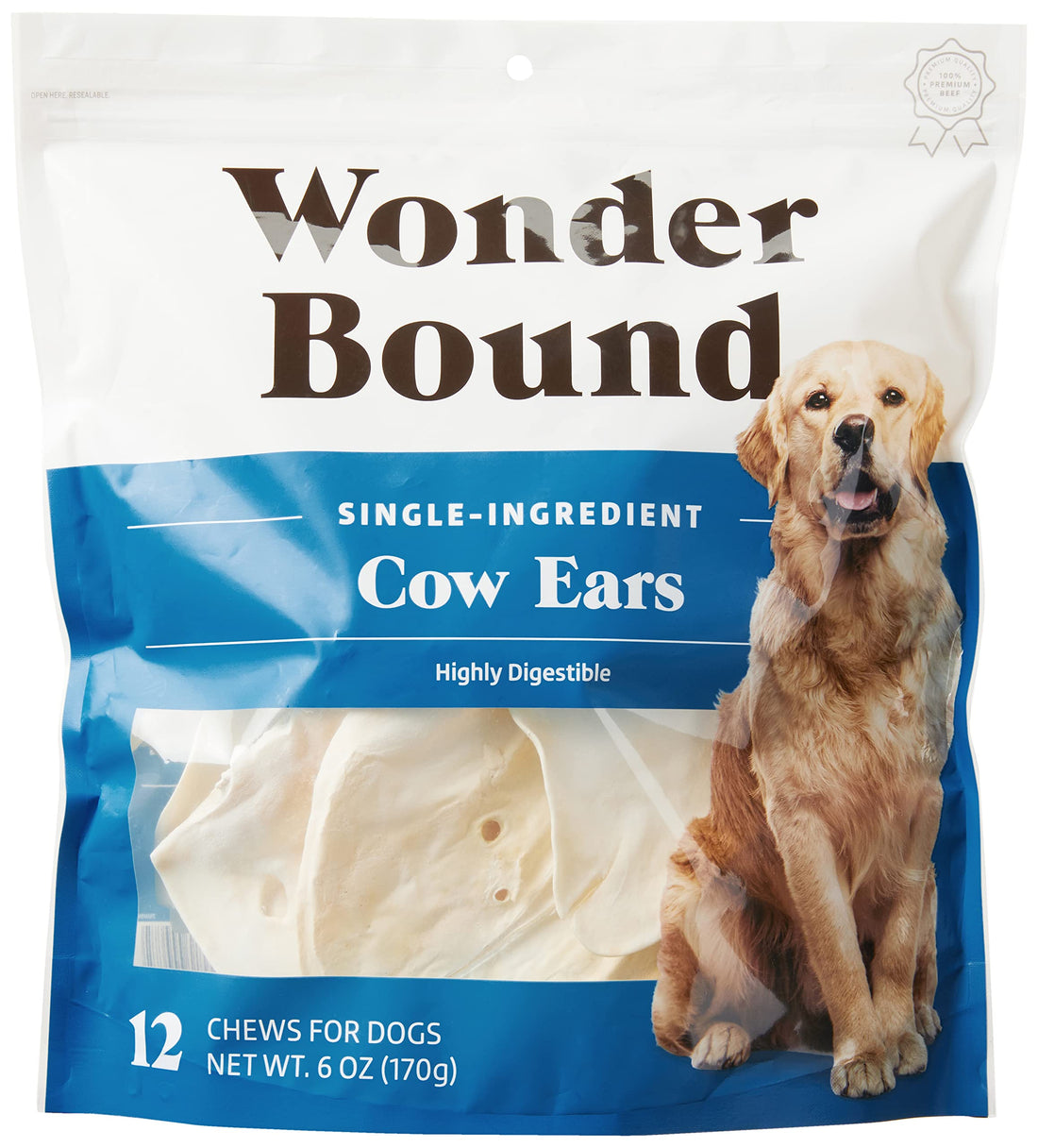 Wonder Bound Cow Ears Dog Treats, Pack of 12, Beef, Highly Digestible