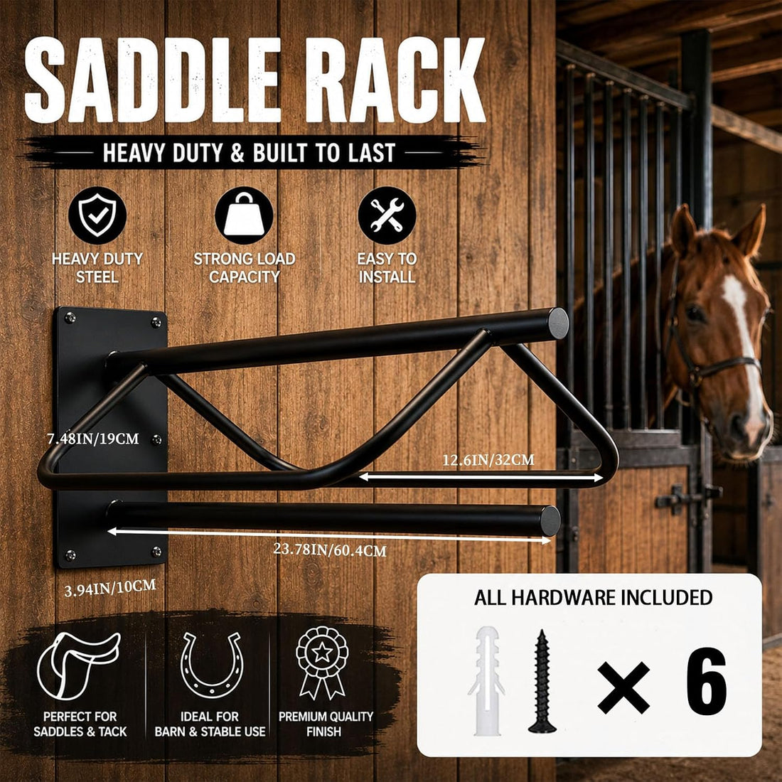 2 Pack Wall Mounted Saddle Rack with Pad Bar for English and Western