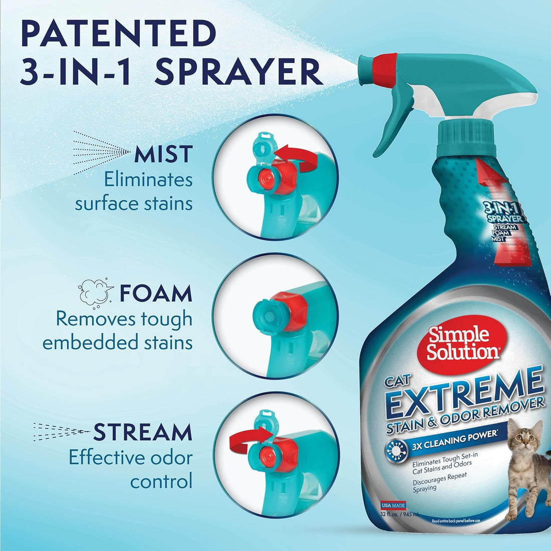Simple Solution Extreme Cat Stain Remover, Odor Eliminator, 32oz