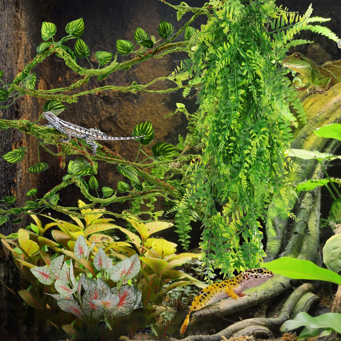 Reptile Plants, Terrarium Hanging Plant Vines Artificial Leaves