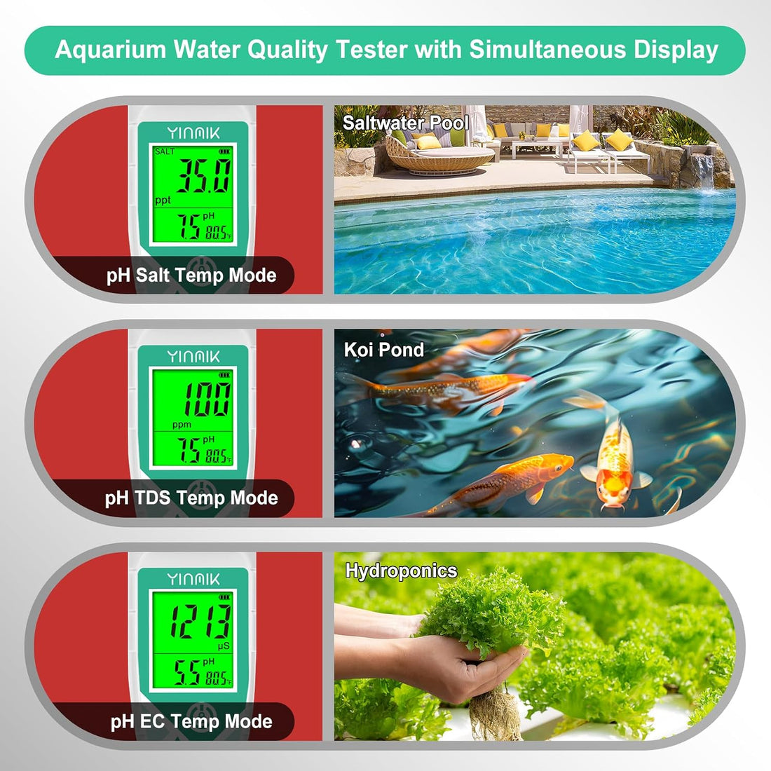YINMIK pH Meter Salinity Tester pH Salt Meter with pH Salt Solution