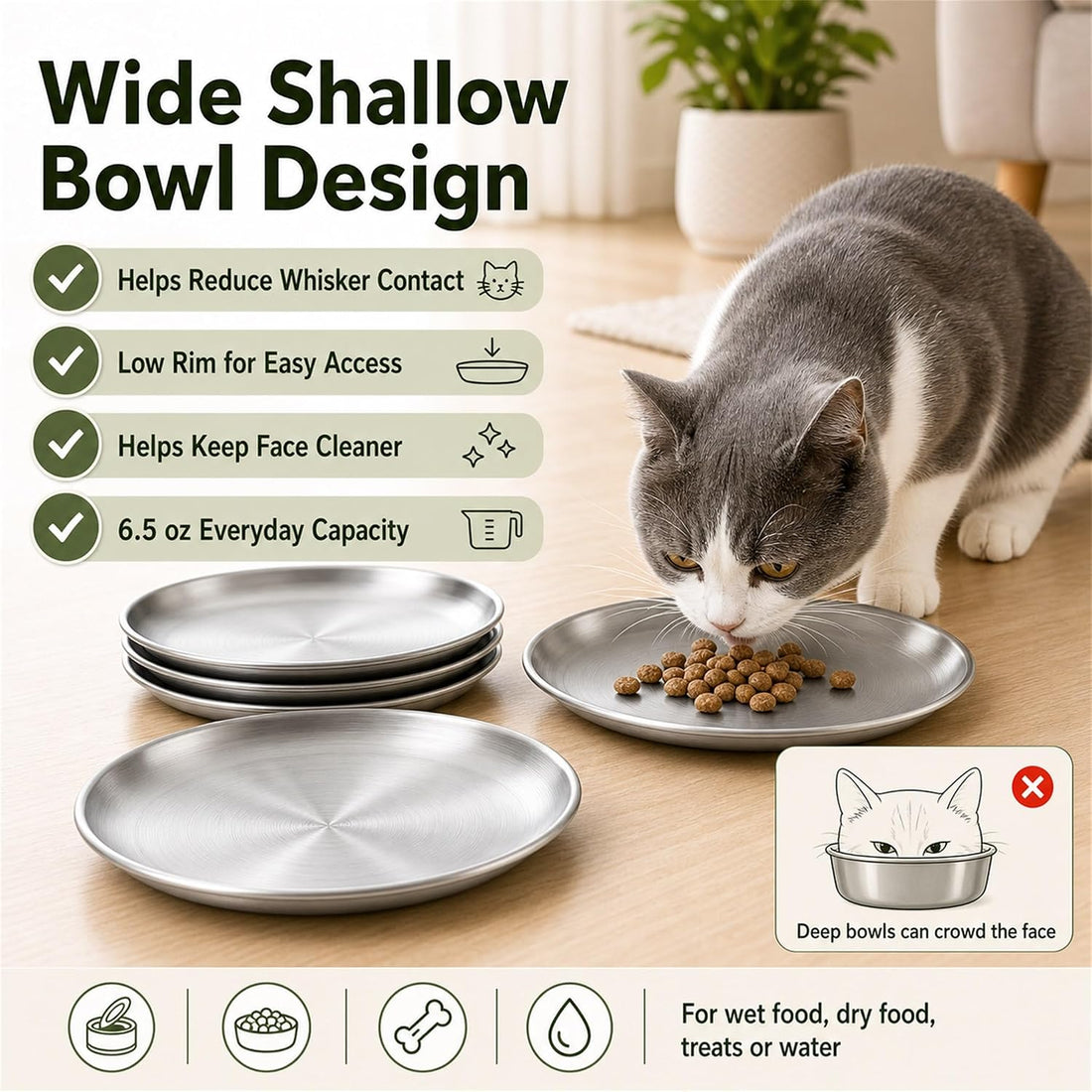 Cat Bowls, 4 Pack Stainless Steel Cat Food Bowl Set