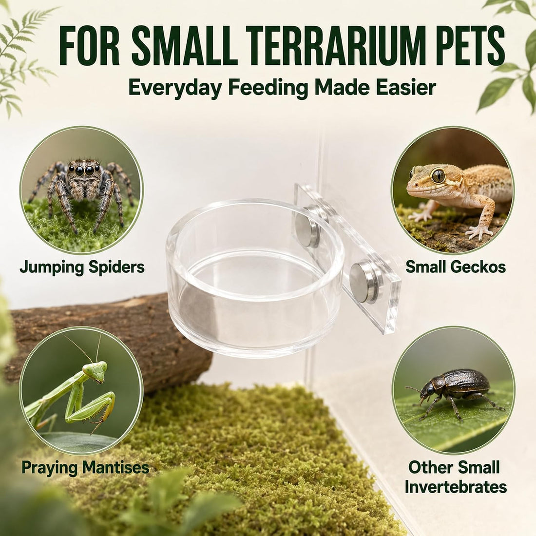 Jumping Spider Enclosure Accessories, Feeding Kit with Acrylic Bowl