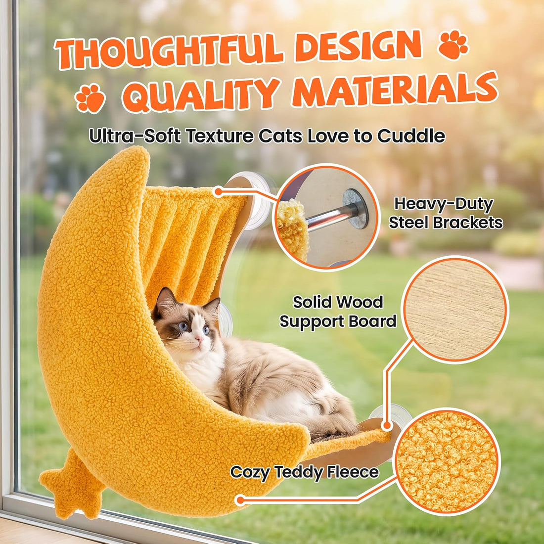 Cat Window Perch Moon Shape, Large Window Cat Bed Washable