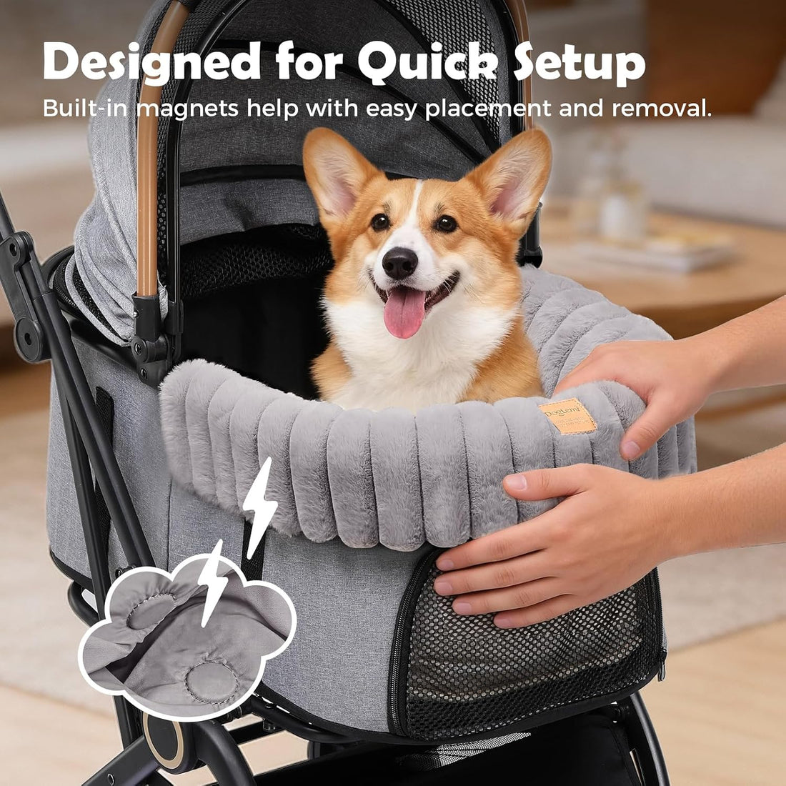 GTPLAYER Pet Stroller Mat, Plush Quilted Dog & Cat Stroller Liner Pad