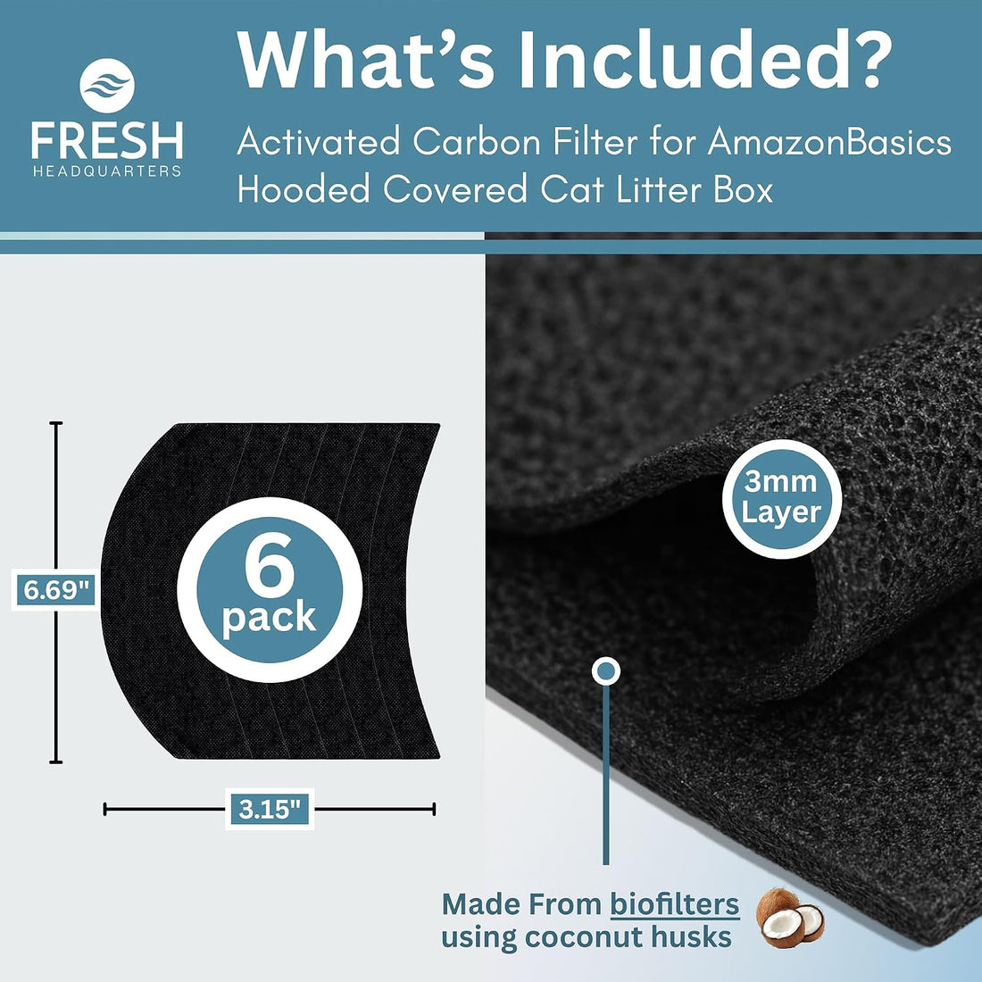 Fresh Headquarters 6-Pack Cat Litter Box Filter Replacement