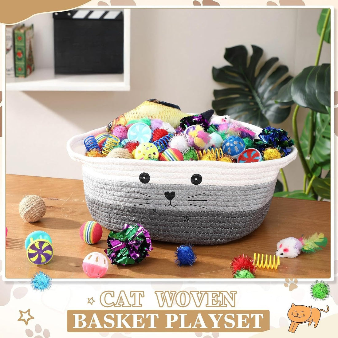 Zopeal 58 Pcs Cat Toy Set with Storage Basket Indoor
