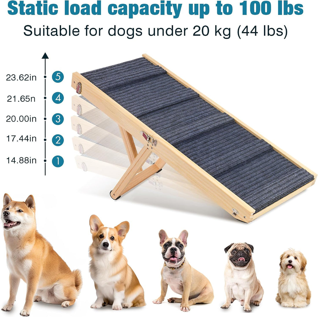 Dog Ramp for Bed, 24" H Adjustable Folding Ramp for Dogs to Get on Bed