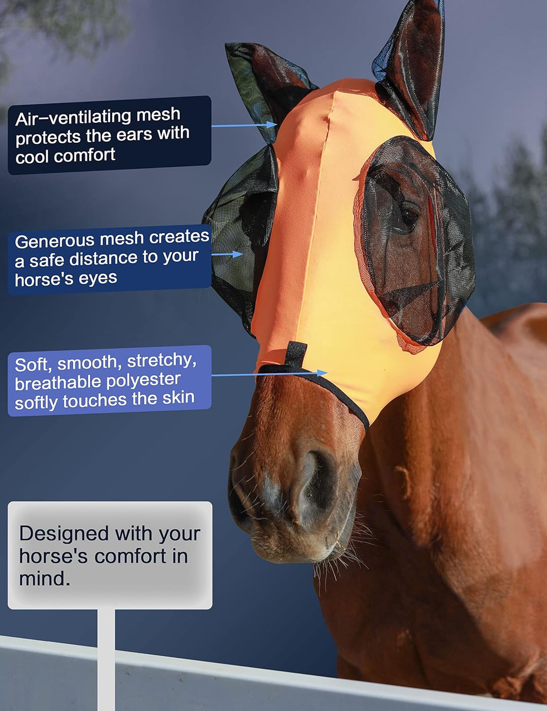 Horse Fly Mask with Ears, Fly Mask for Horses, Breathable Mesh