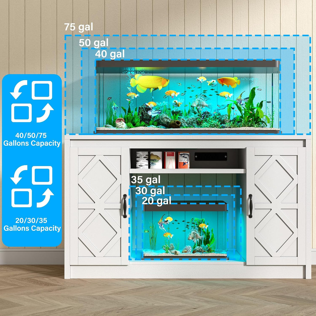 kepptory 75-120 Gallon Fish Tank Stand with Diamond Doors & Power