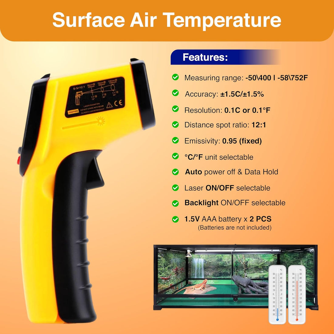 Digital Infrared Thermometer Gun for Reptiles with Red Dot Pointer