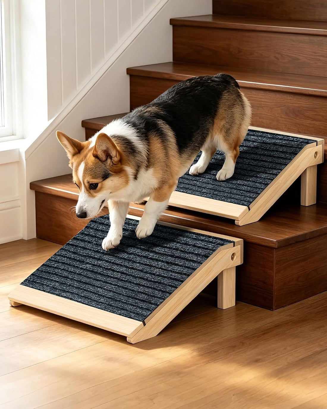2-Pack Dog Ramp for Stairs,Foldable Dog Ramp Solid Wood Anti-Slip Pet