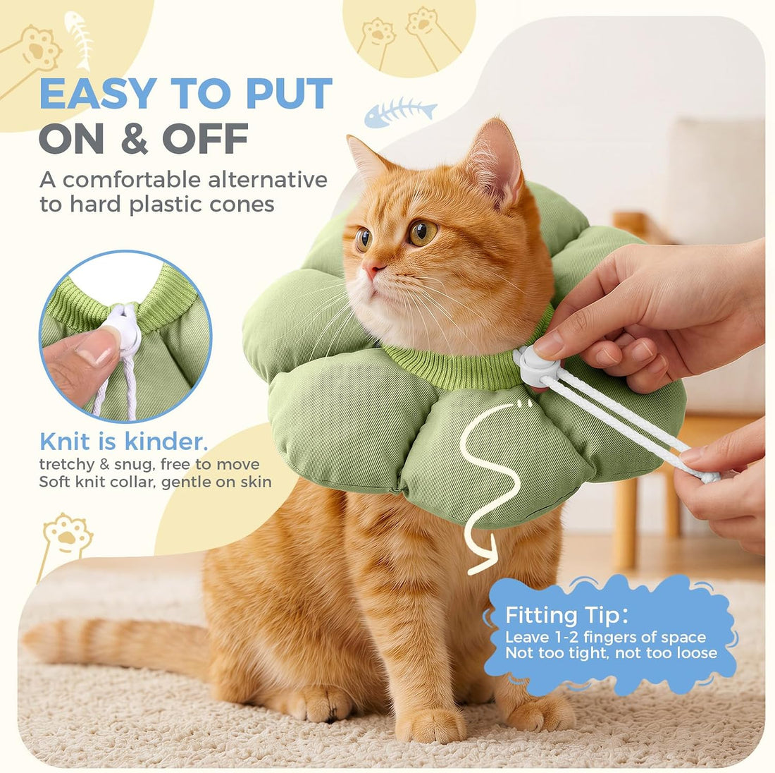 Avont Soft Cat Cone M Sagegreen Post-Surgery Anti-Lick Adjustable