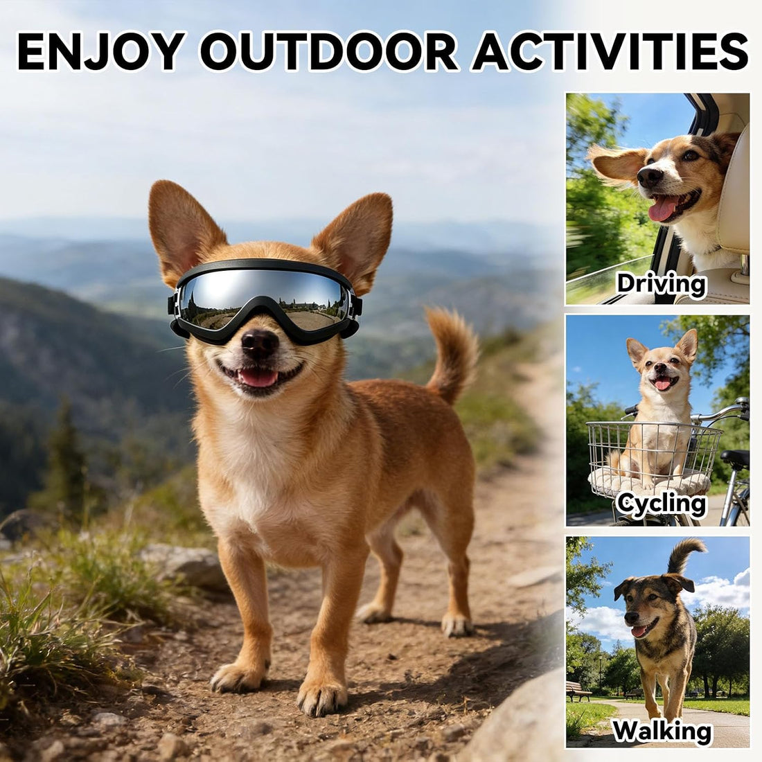 Billionchains Dog Goggles Small Breed with UV Protection Windproof
