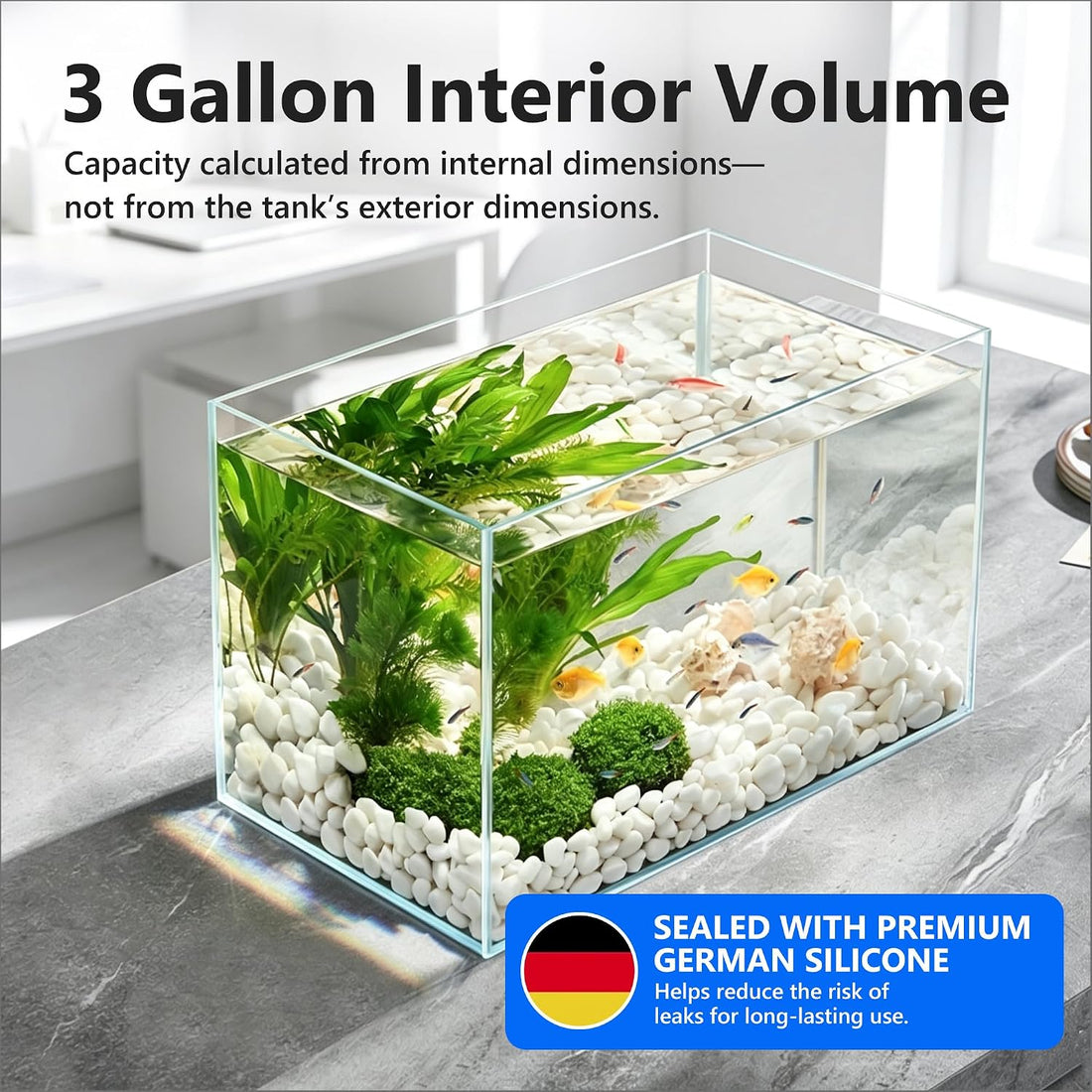 Hjarta 3 Gallons Fish Tank, Ultra-Clear Rimless Aquarium