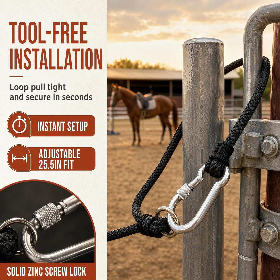 Heavy Duty Gate Latch Strap, 0.4in Nylon Rope for Fence, Barn