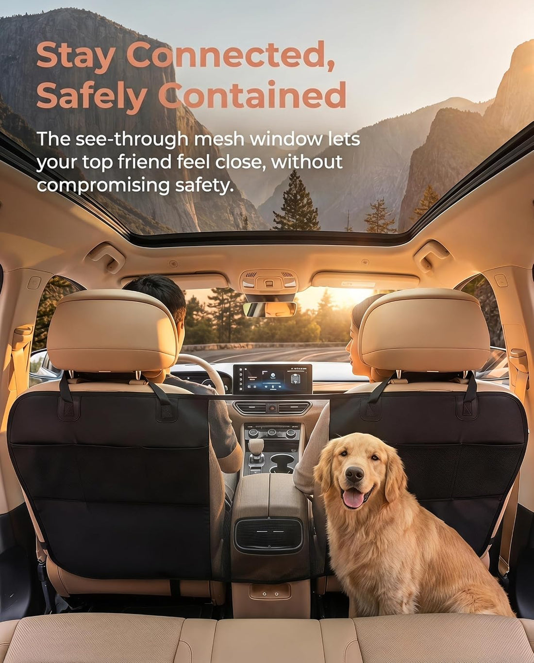 Dog Car Barrier, 600D Oxford Pet Divider Net with Storage Pockets