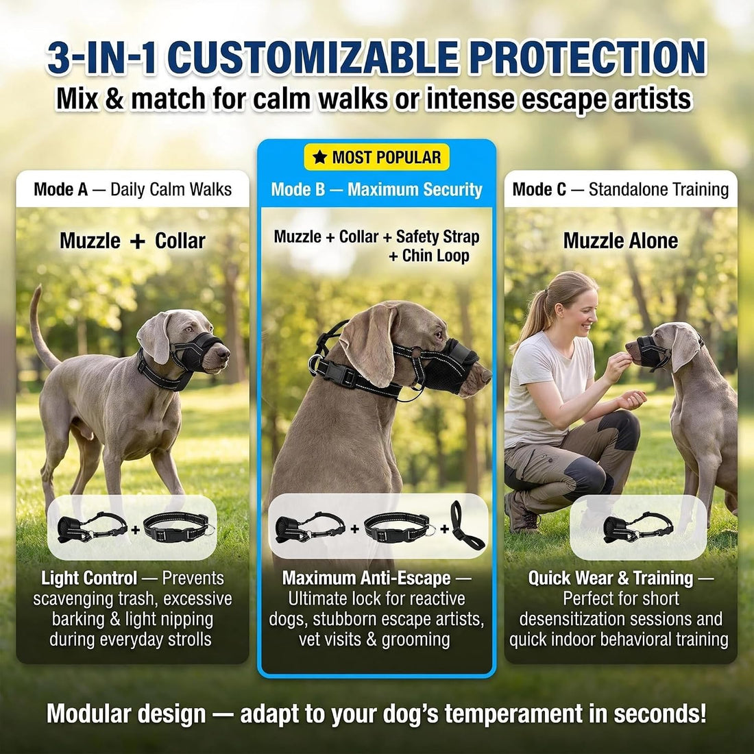 Dog Muzzle Escape-Proof 3-in-1 Set with Collar & Anti-Escape Ring
