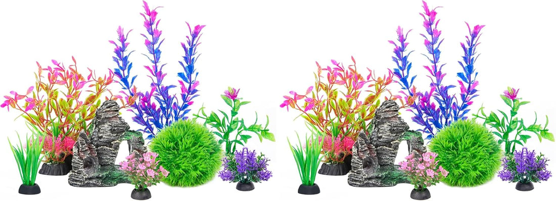 Ameliade Aquarium Artificial Plants & Rock Cave Betta Fish Tank Decor