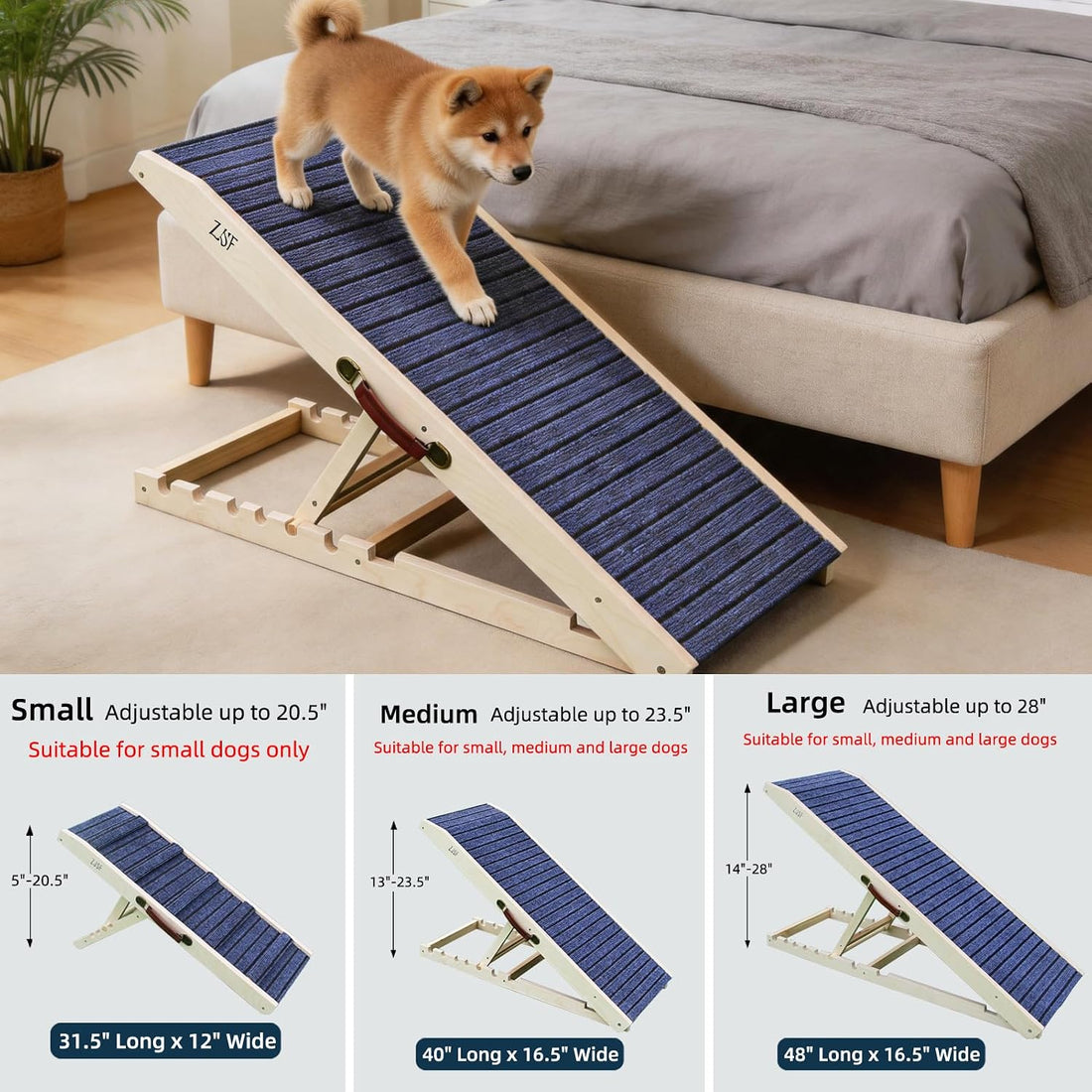 ZJSF Wooden Dog Ramp for High Bed & Couch