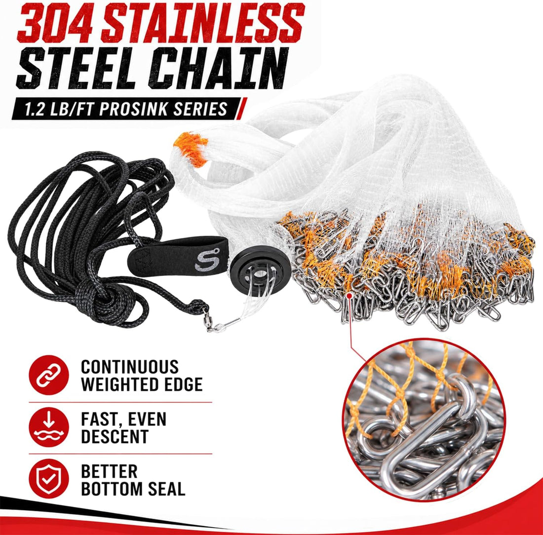 1.2 lb/ft Chain Cast Net, Throw Net with 304 Stainless Steel Chain