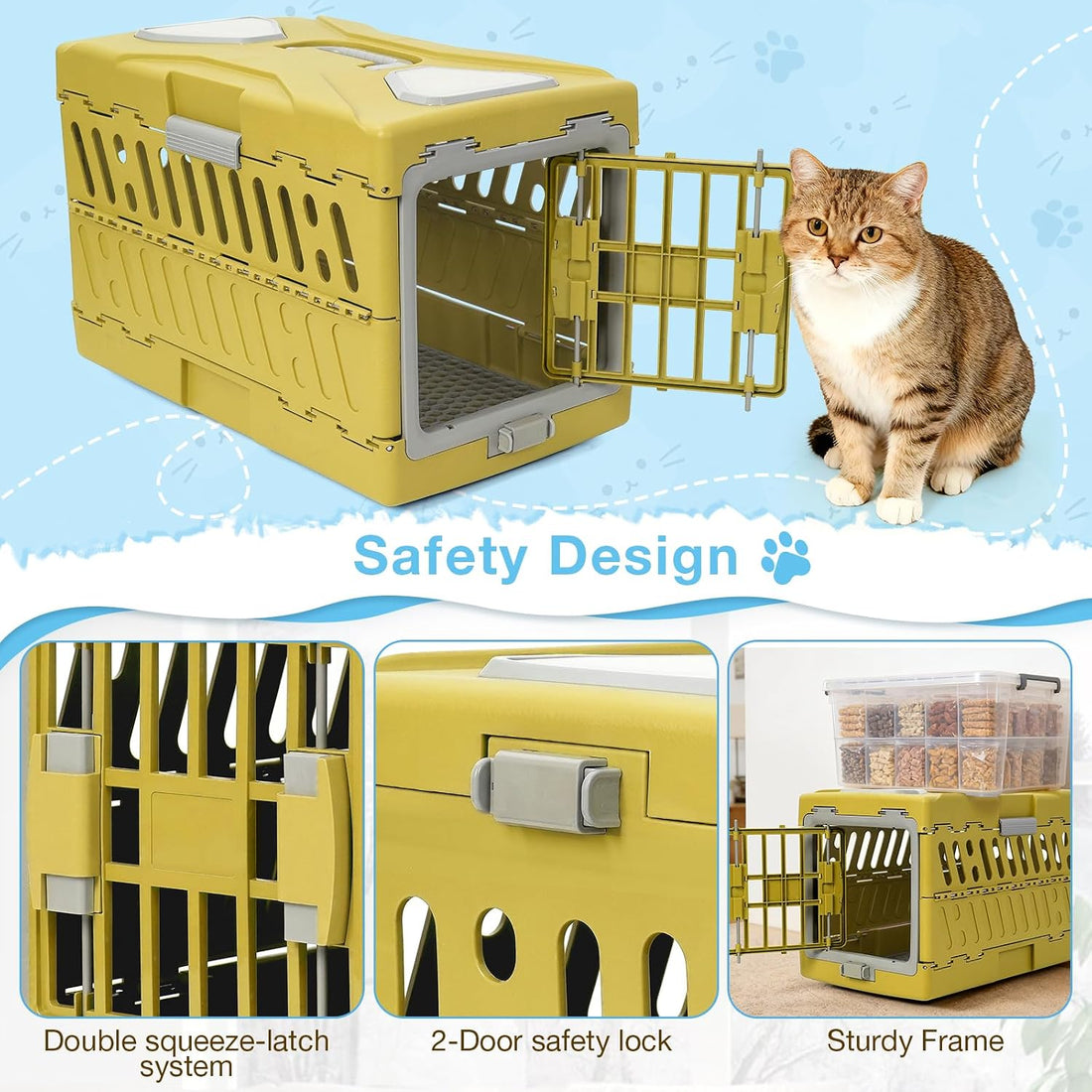 Collapsible Cat Carrier Hard, Plastic Hard-Shell Pet Carrier Travel