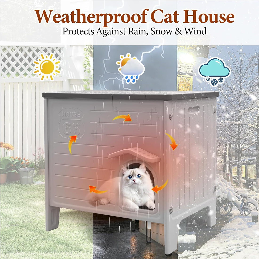 Insulated Cat House Outdoor Weatherproof Plastic Cats Houses