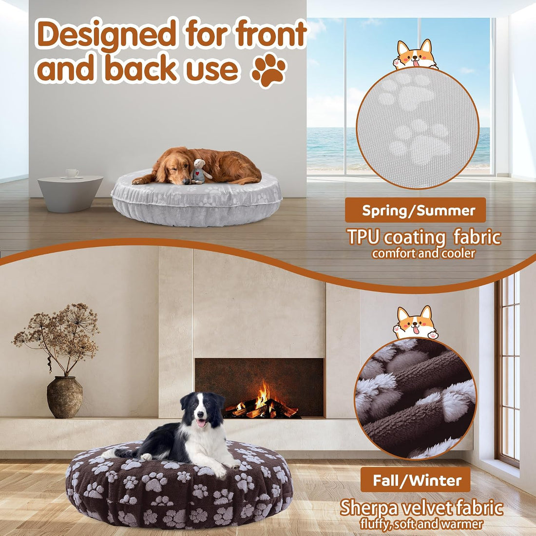BALAPET Washable Dog Bed Covers Replacement Round Waterproof Bed