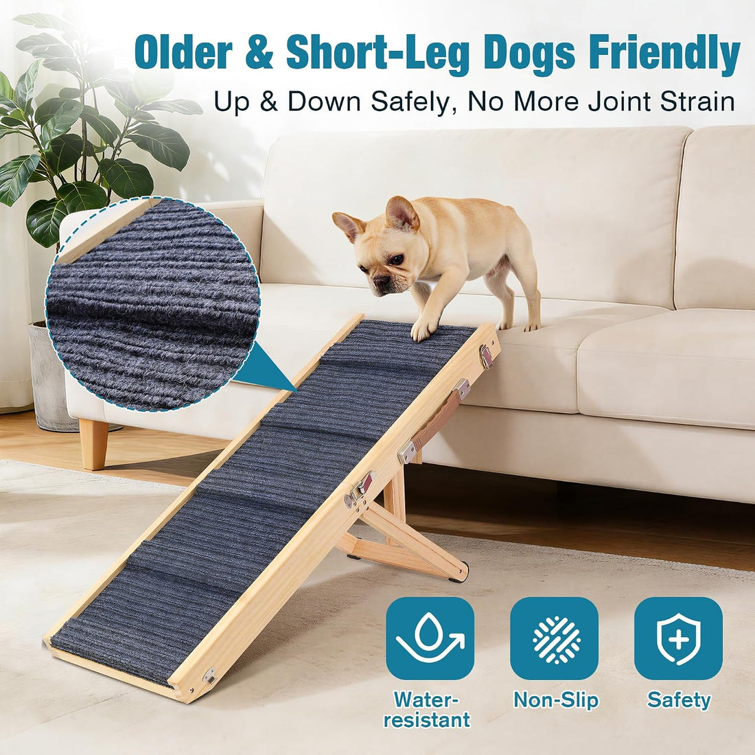 Dog Ramp for Bed, 24" H Adjustable Folding Ramp for Dogs to Get on Bed