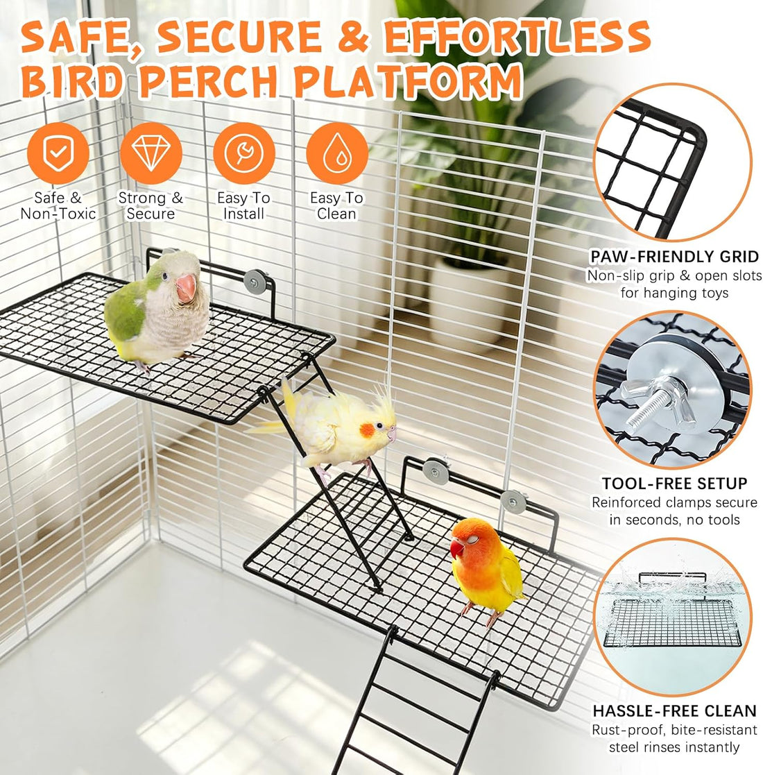 BNOSDM Stainless Steel Bird Cage Platform Climbing Ladder Parrot