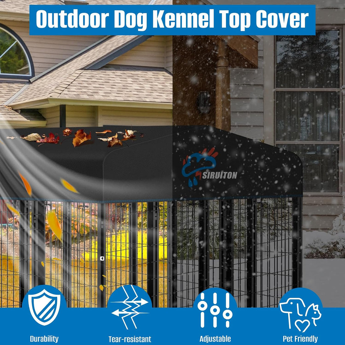 SIRUITON 8x4FT Outdoor Dog Kennel Replacement Cover,Heavy Duty 600D