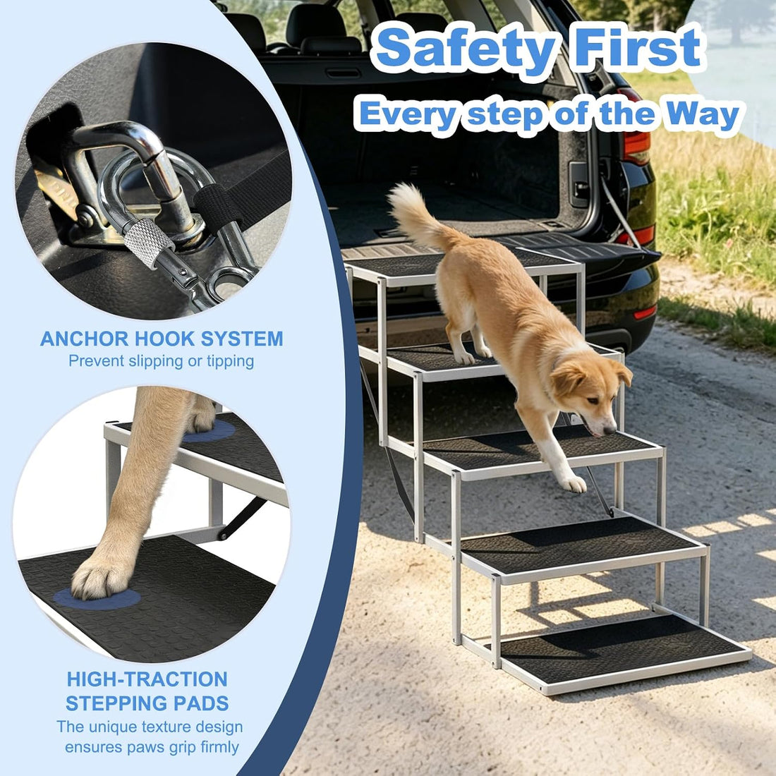 Dog Steps for Car & SUV – 5-Step Foldable Pet Stairs for Large Dogs