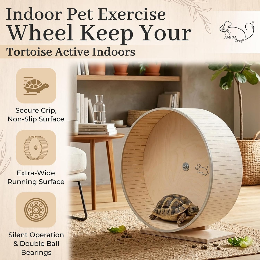 Exercise Wheel for Tortoises, Extra-Wide 15 cm Running Surface