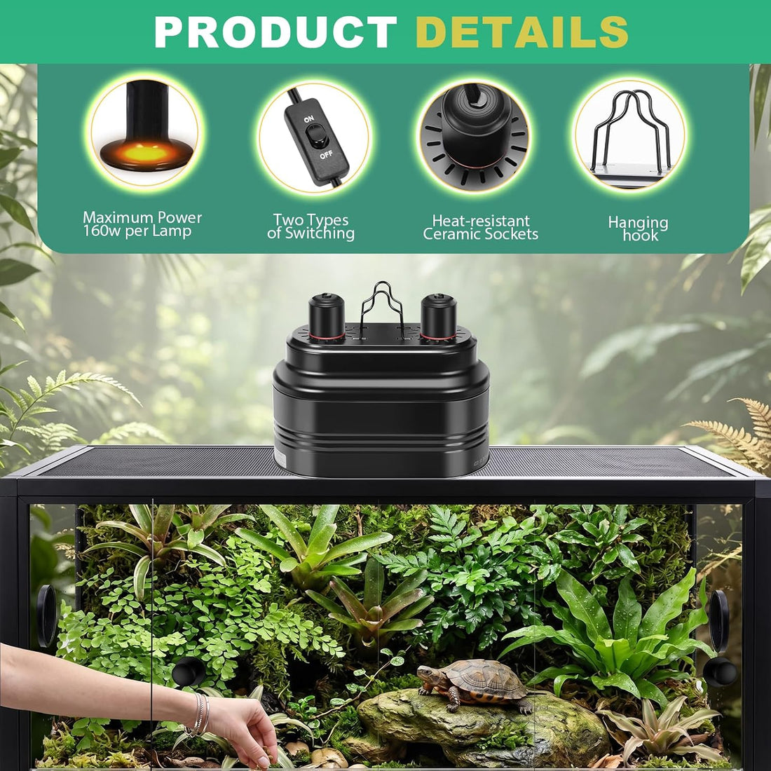 Dual Reptile Light Fixture,Reptile Heat Lamp with Thermostat & Timer