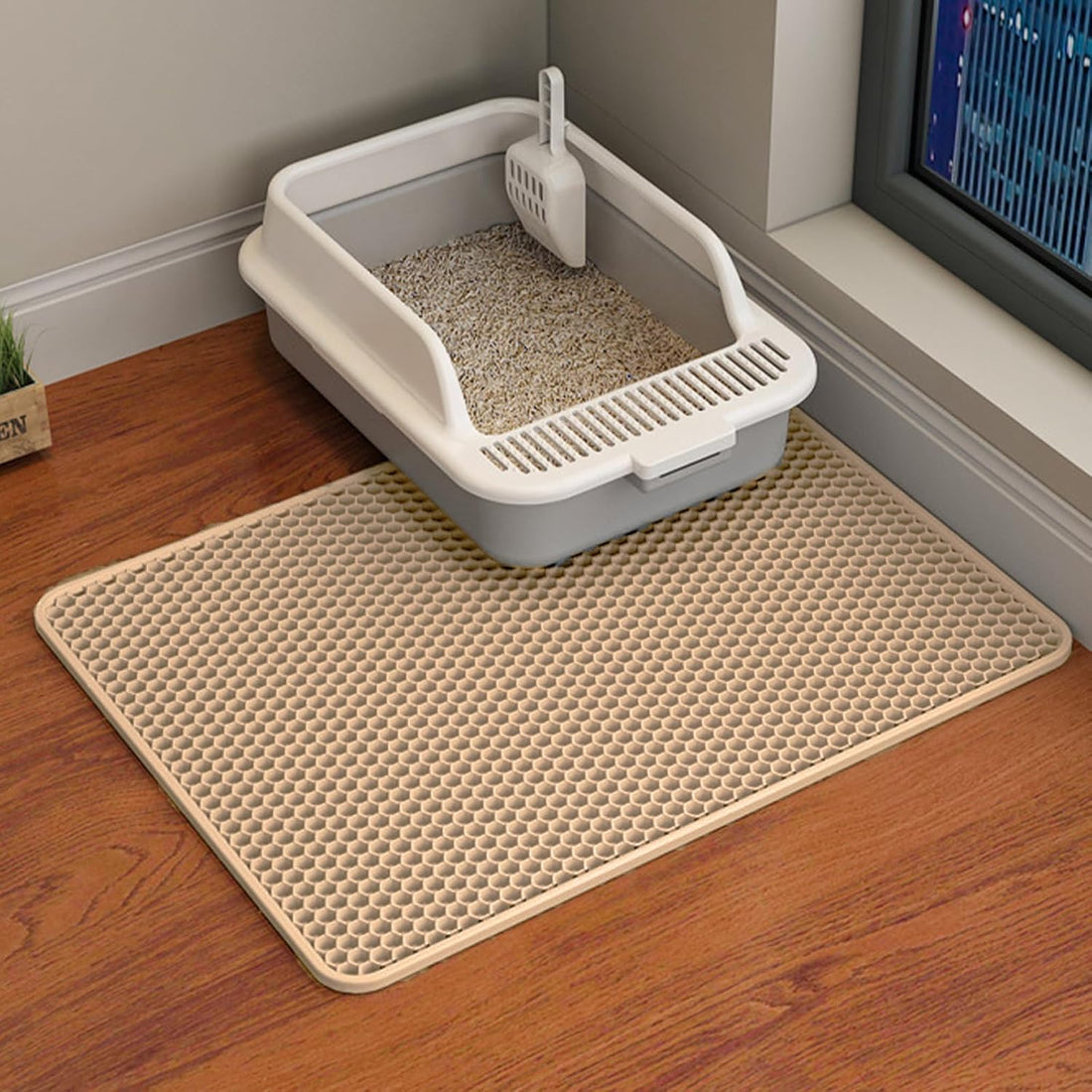 Cat Litter Mat, Double Layer Cat Litter Box Mat (24x18 Inch, Gray)