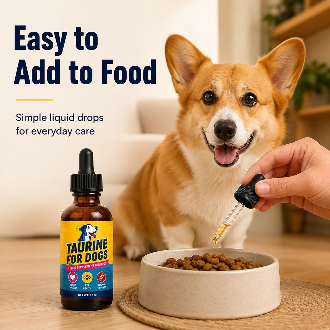 Taurine for Dogs Liquid Supplement, Bacon, 1 fl oz