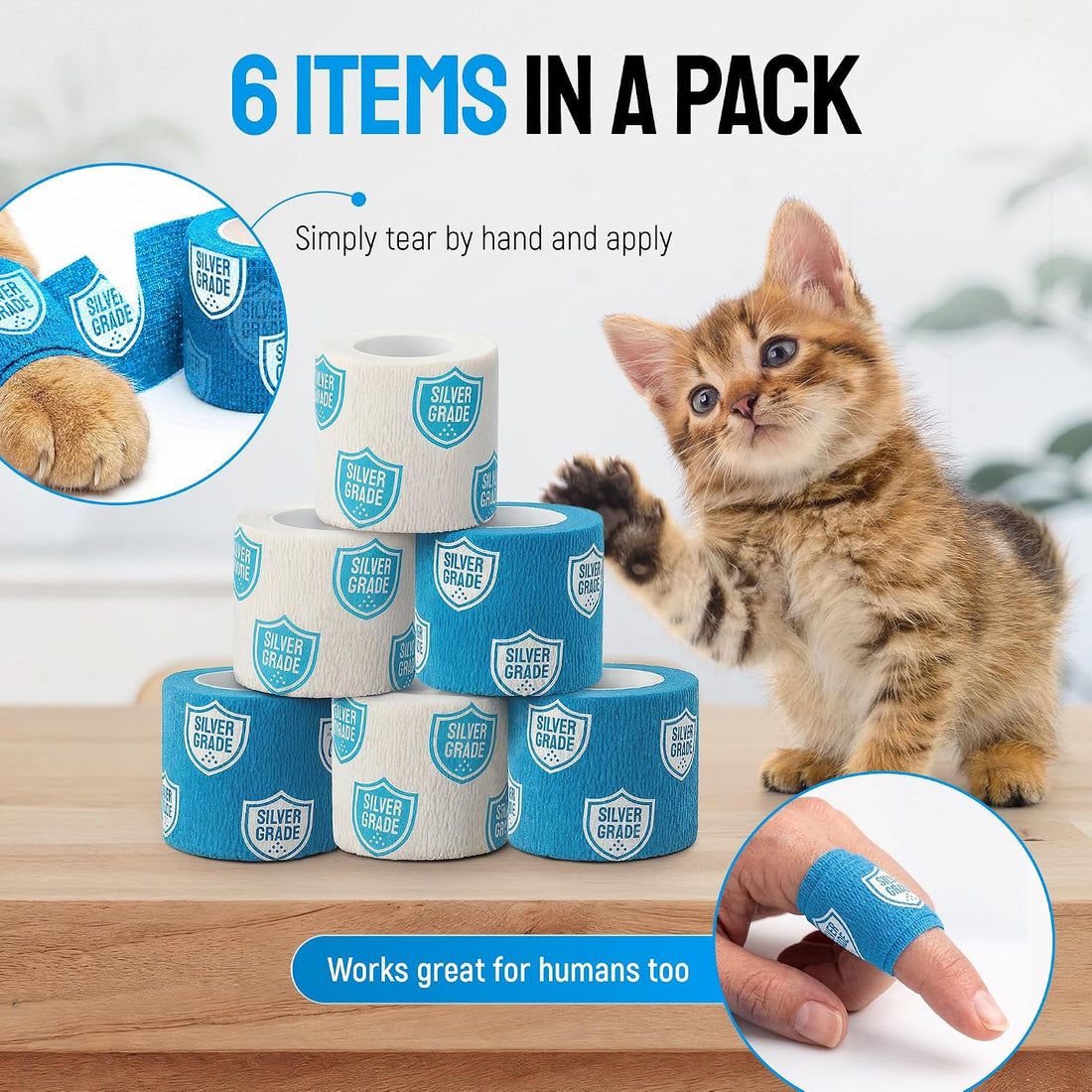 SILVER GRADE Vet Wrap for Horses, Cats, Birds & Other Animals