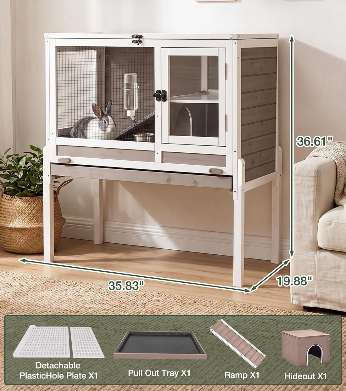Guinea Pig Cage Indoor with Chew-Proof Edges, Clean Deep Tray