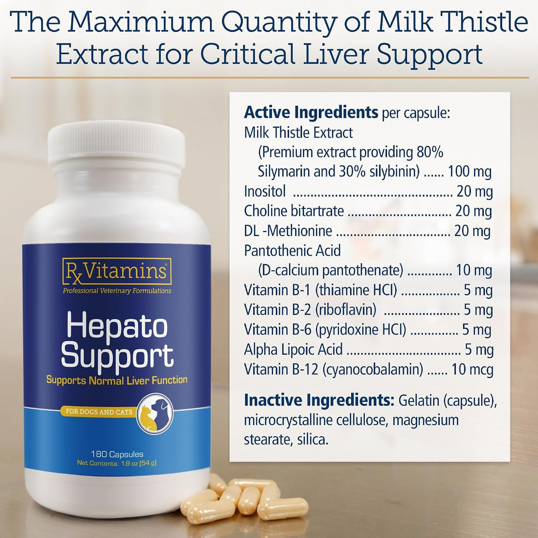 Rx Vitamins Hepato Support for Dogs & Cats - Liver Supplement - 90ct