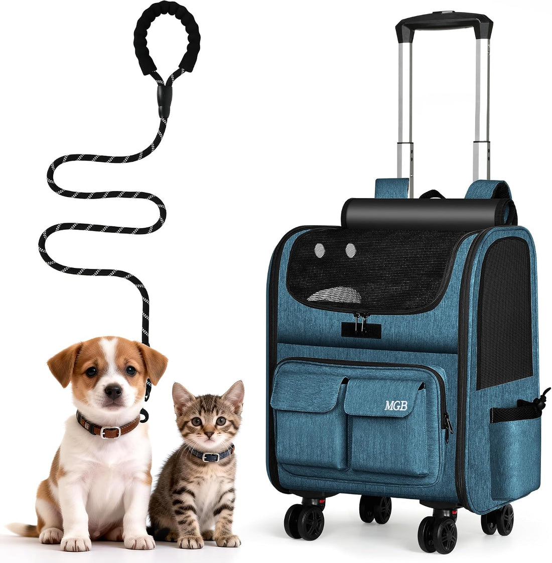 MGB Pet Carrier with Wheels, Rolling Cat Carrier Gray