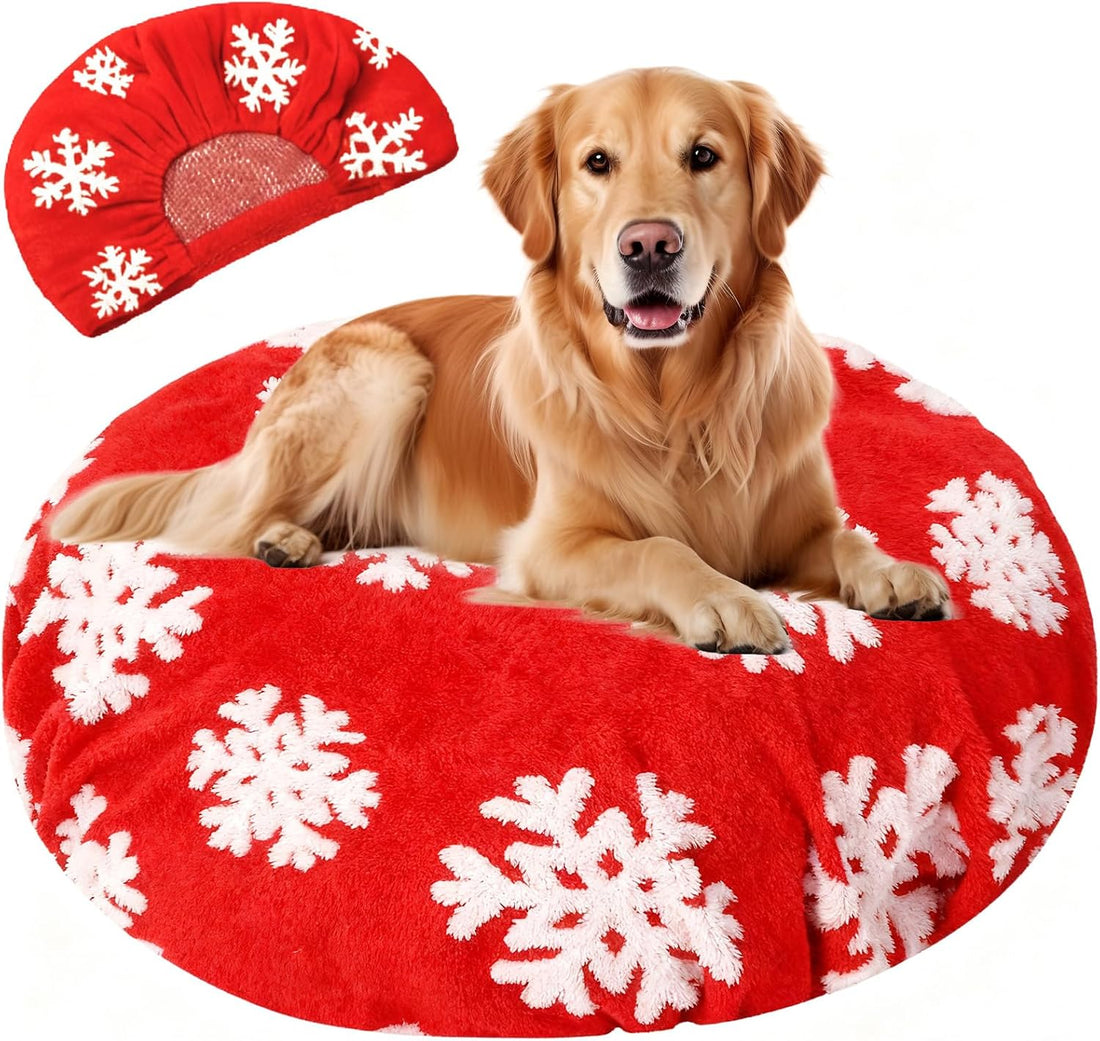 Oudain Washable Round Dog Bed Cover 30 x 30 x 10 Gray Paw Bone Prints