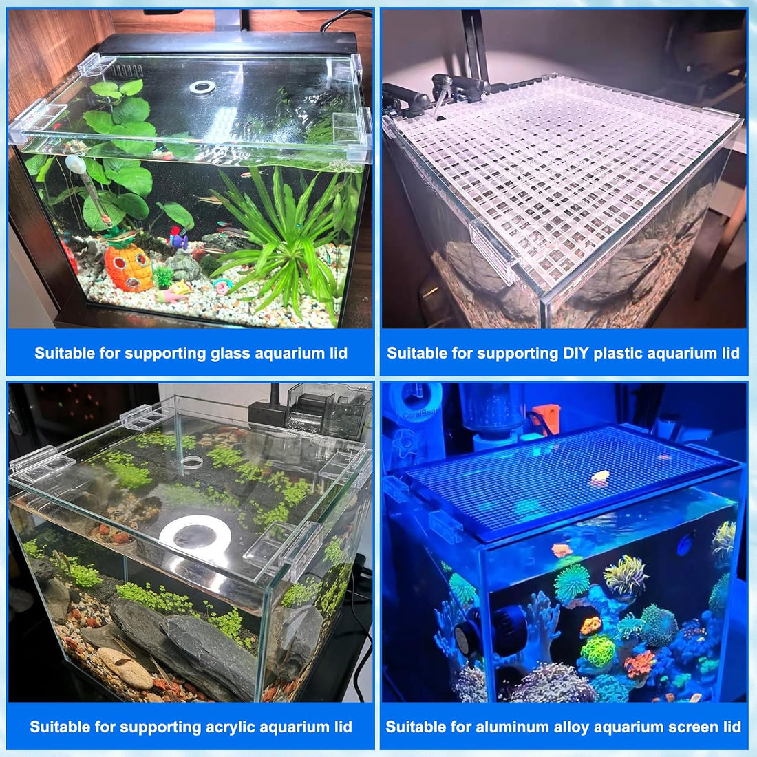 NestBasics 6pcs Transparent Aquarium Lid Clips,Rimless Fish Tank